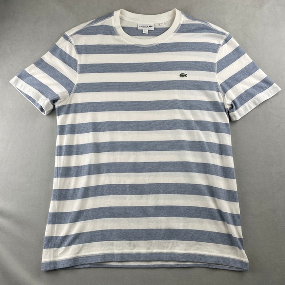 Lacoste Other - Lacoste Regular Fit Striped Crew Neck T Shirt Mens 5/L White Blue Casual Croc